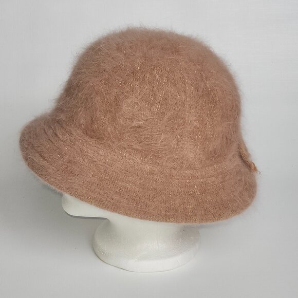 Ladies Winter Bucket Hat Angora Blend Great Shape Brown w/Gold Tint BOW Deatil - Picture 7 of 7